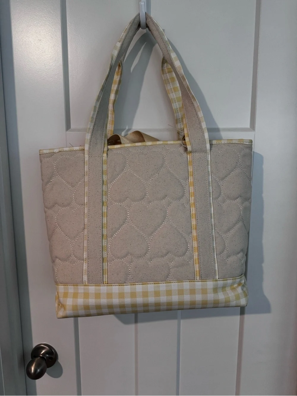 Betsey Johnson Cream Tote with Yellow Lemon Appliqué and Blue-Striped Scarf